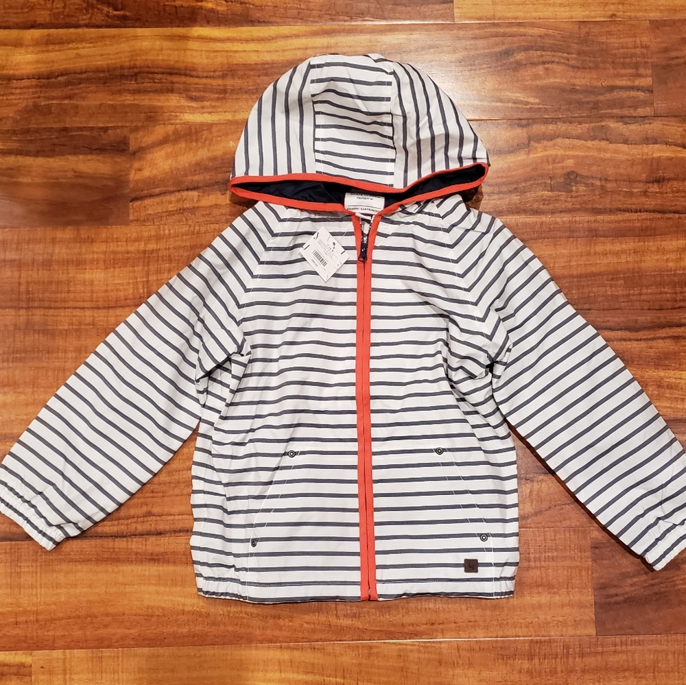 Janie and Jack NWT 7-8 navy striped hooded jacket